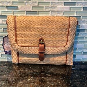 Woven Straw Clutch with Brown Accents by Sun N Sand